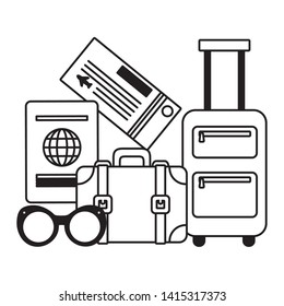 vacations suitcase passport sunglasses ticket vector illustration