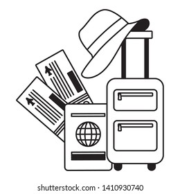 vacations suitcase passport tickets hat vector illustration