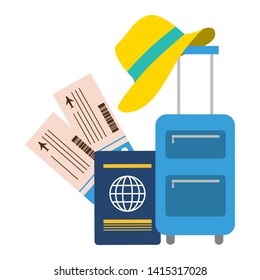 vacations suitcase passport tickets hat vector illustration