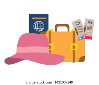 vacations suitcase passport tickets travel vector illustration