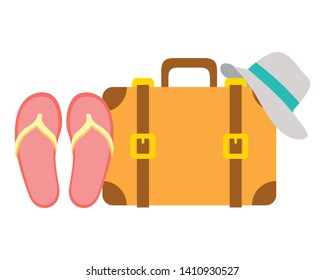 vacations suitcase sandals and hat vector illustration