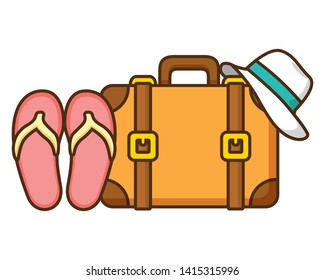 vacations suitcase sandals and hat vector illustration