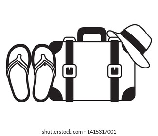 vacations suitcase sandals and hat vector illustration