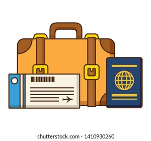 vacations suitcase ticket and passport vector illustration