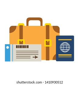 vacations suitcase ticket and passport vector illustration