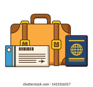vacations suitcase ticket and passport vector illustration