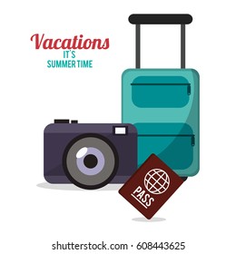 vacations summer time - suitcase camera passport