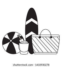 vacations surfboard bag ball bucket vector illustration
