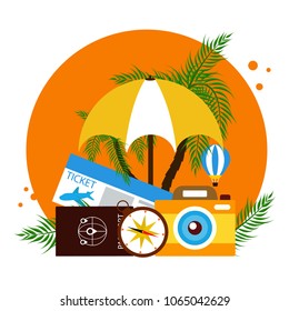 Vacations and traveling. Vector illustration in flat design
