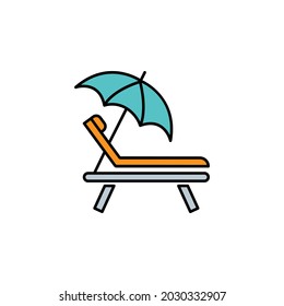 vacaciones, paraguas, sol, playa, icono de color de la línea de verano. Los signos, símbolos se pueden utilizar para web, logotipo, aplicación móvil, interfaz de usuario, UX