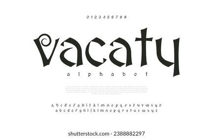 Vacaty creative modern urban alphabet font. Digital abstract moslem, futuristic, fashion, sport, minimal technology typography. Simple numeric vector illustration