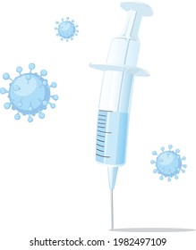 Vacccine and Virus - Blue Vector Illustration Isolated on White Background