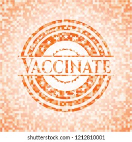Vaccinate orange tile background illustration. Square geometric mosaic seamless pattern with emblem inside.