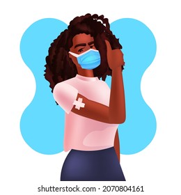 vaccinated african american woman after vaccine injection successful covid-19 vaccination concept