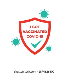 Vaccinated Coronavirus 2019-nCoV Bacteria Icon. Corona Vaccine Protection logo vector. Coronavirus outbreak Stop virus. Isolated vector icon of virus on blue background for poster, banner, flyer.