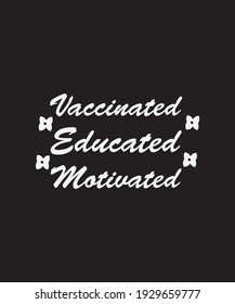 Vaccinated, Educated, Motivated. COVID-19 awareness quota t-shirt vector design. Coronavirus poster, banner, and social media post design. 