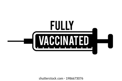 Vaccinated logo concept. Flat style sticker label card design template with syringe. Vaccination campaign design template for clinic, poster, banner, print, textile, badge. Vector illustration