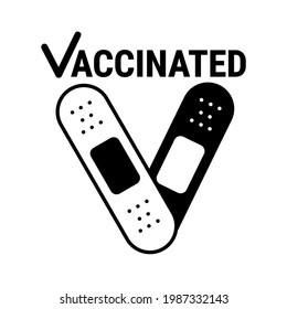 Vaccinated logo concept. Flat style sticker label card design template with medical patches. Vaccination campaign design template for clinic, poster, banner, print, textile, badge. Vector illustration