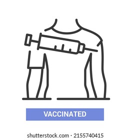 Vaccinated Patient - Vector Line Design Single Isolated Icon On White Background. High Quality Black Pictogram. Image Of Human Torso And Syringe With Medicine. Virus Protection And Health Care Idea