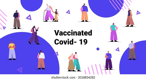 vaccinated patients group after vaccine injection successful covid-19 vaccination concept full length