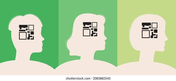 Vaccinated people, QR code. Silhouette vector stock illustration. QR code as a certificate of vaccination. Silhouettes of people. Vaccination of the society. Silhouette illustration