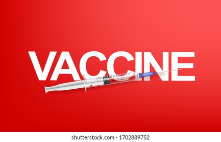 vaccinated prevent for Virus on red background. Banner with a syringe. Illustration about protection covid-19

