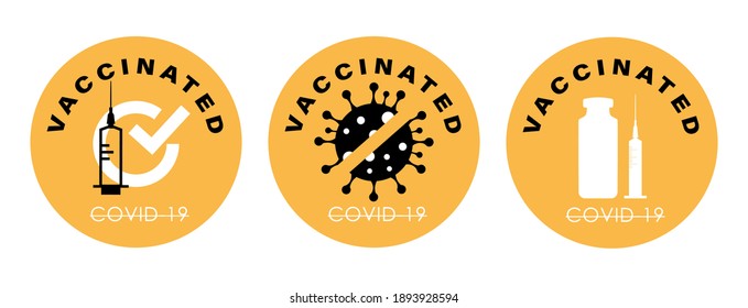 Vaccinated Stamps. Covid-19 vaccine. Flat vector logo. 