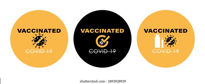 Vaccinated Stamps. Covid-19 vaccine. Flat vector logo. 