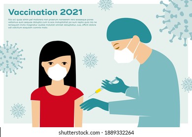 
Vaccination against Corona, Covid-19, medic with face covering and syringe vaccinates a woman with face covering
