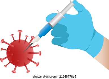 Vaccination against coronavirus. A hand with a syringe. Prevention of coronavirus and omicron, covid-19. Vector image on a white background.