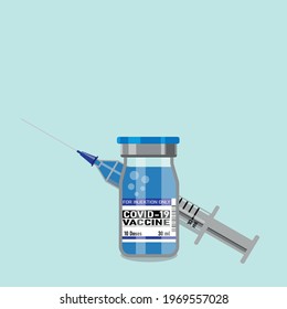 Vaccination against Covid-19. Covid19 coronavirus vaccine vials and immunization syringes.