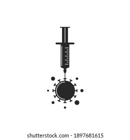 Vaccination against COVID-19 sign design, syringe with vaccine and an abstract view of the virus, medical illustration on the theme of coronavirus.