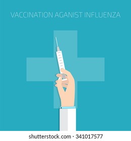 Vaccination against influenza doctor with syringe two