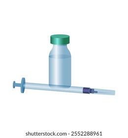 Vaccination. Ampoule with Liquid and Medical Syringe for Injection. Modern Flat Vector Illustration. Social Media Template.