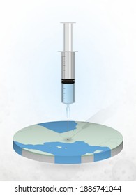 Vaccination of Andorra, injection of a syringe into a map of Andorra. Vector illustration of a syringe with vaccine and map.