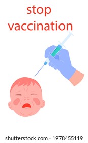 vaccination and anti-vaccination. injection and vaccine. drugs and syringe. healthcare and medicine. stock vector illustration with crying baby isolated on white background.