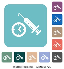 Nombramiento de vacunación iconos planos blancos en fondo cuadrado redondeado de color