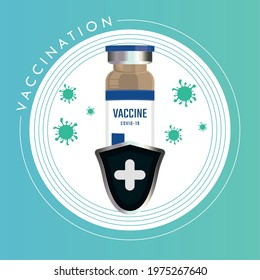 Vaccination badge with a protective shield and a flask