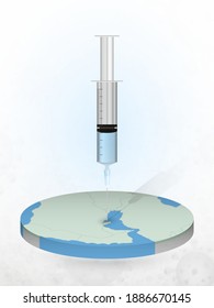 Vaccination of Bahrain, injection of a syringe into a map of Bahrain. Vector illustration of a syringe with vaccine and map.