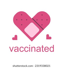 Vaccination band aid with quote vector illustration.  Medical plaster in a heart shape with a text I am vaccinated.
