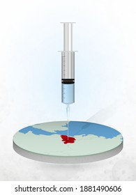 Vaccination of Belgium, injection of a syringe into a map of Belgium. Vector illustration of a syringe with vaccine and map.