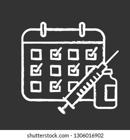 Vaccination calendar chalk icon. Immunization schedule. Disease prevention. Isolated vector chalkboard illustration
