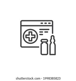 Vaccination calendar line icon. linear style sign for mobile concept and web design. Calendar with vaccine bottle outline vector icon. Symbol, logo illustration. Vector graphics