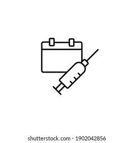 Icono de línea delgada simple del calendario de vacunación ilustración vectorial