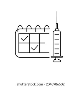 Vaccination calendar, syringe  vector icon on white background