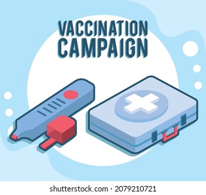 vaccination campaign icons style isometrics