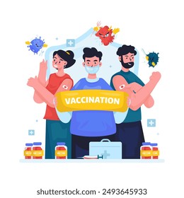 Vaccination campaign for immunity, against viruses and bacteria, Vector illustration