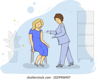 Vaccination campaign woman in hospital makes antiviral injection, characters flat illustration - nurse and patient 