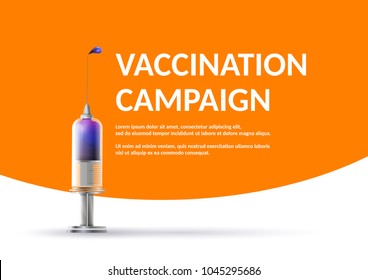 Vaccination Campaign.Immunization: Syringe With Vaccine For Immunization Campaign. Vector Image.