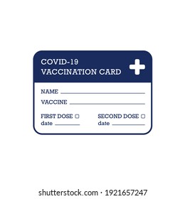 Vaccination card template concept with two doses and the date they were entered. Vaccination passport illustration in blue isolated on white background. Vector in flat style.